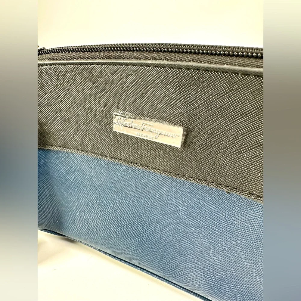 NWOT Salvatore Ferragamo Black and Blue Cosmetic,Amenity Travel Bag